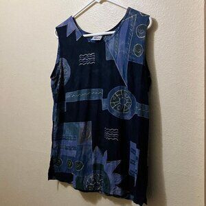 Vintage Swift Originals Women's Blue Geometric Pattern Beachy Tank Top Large